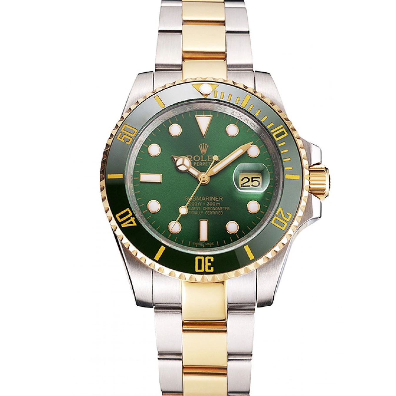 Swiss Green Rolex Two Tone Bezel Bracelet Submariner Gold Dial And Steel 0603